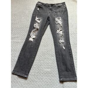 Judy Blue Black Distressed Boyfriend Jeans Size 11/30 Stretch Denim Mid Rise